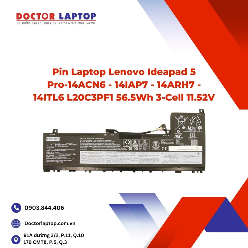 Pin Laptop Lenovo Ideapad 5 Pro-14ACN6 - 14IAP7 - 14ARH7 - 14ITL6 L20C3PF1 56.5Wh 3-Cell 11.52V