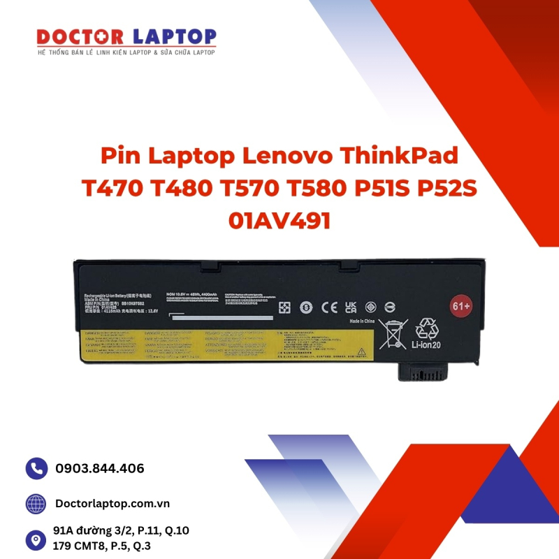Pin Laptop Lenovo ThinkPad T470 T480 T570 T580 P51S P52S 01AV491