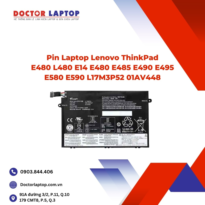 Pin Laptop Lenovo ThinkPad E480 L480 E14 E480 E485 E490 E495 E580 E590 L17M3P52 01AV448
